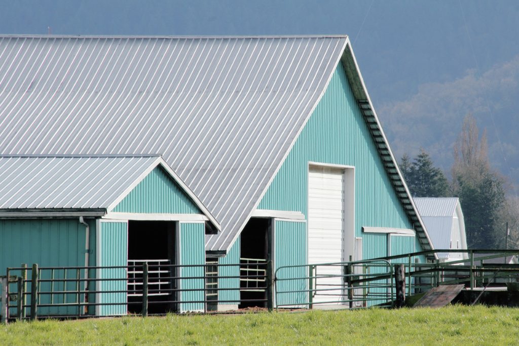 Green Barn With Corrugated Metal Roofing