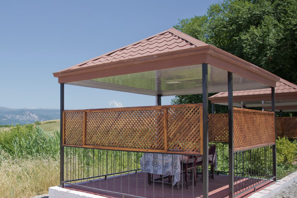 Hotel With Multiple Metal Roof Gazebos