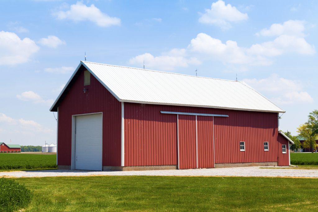 Red Barn With Ridged Metal Panel Roofing And Siding