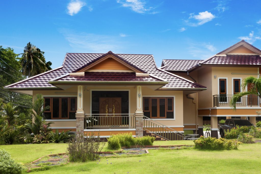 Ridged Metal Panel Roofing On A Coastal Home