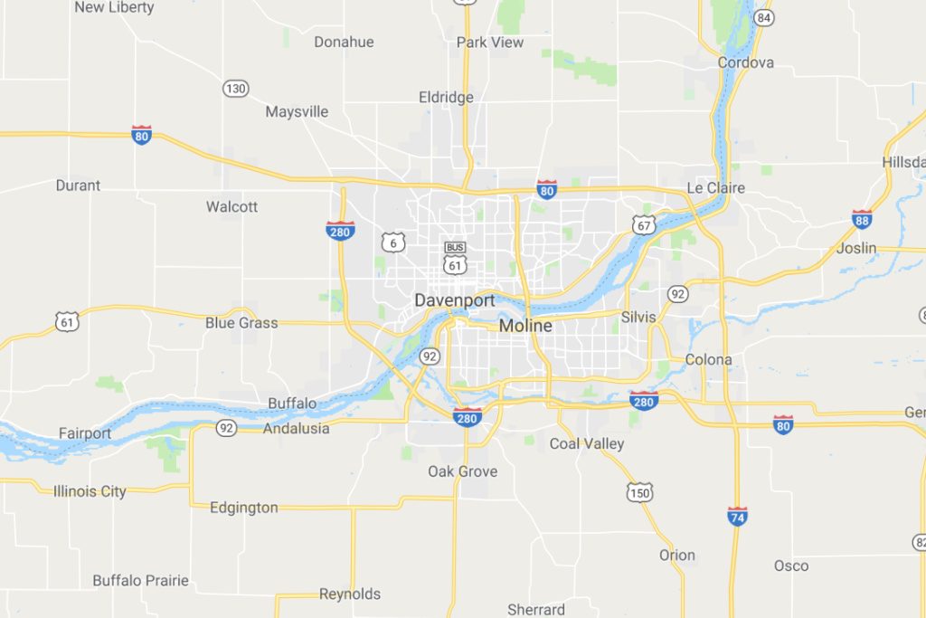 Davenport Iowa Service Area Map Expert Metal Roofers