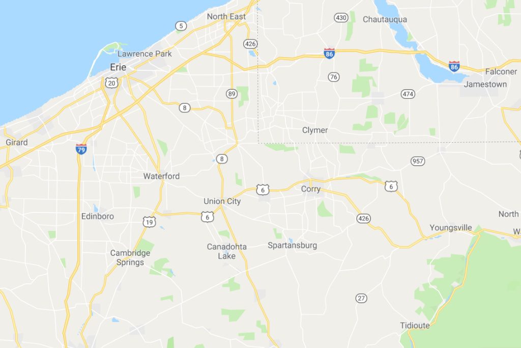 Erie Pennsylvania Service Area Map Expert Metal Roofers