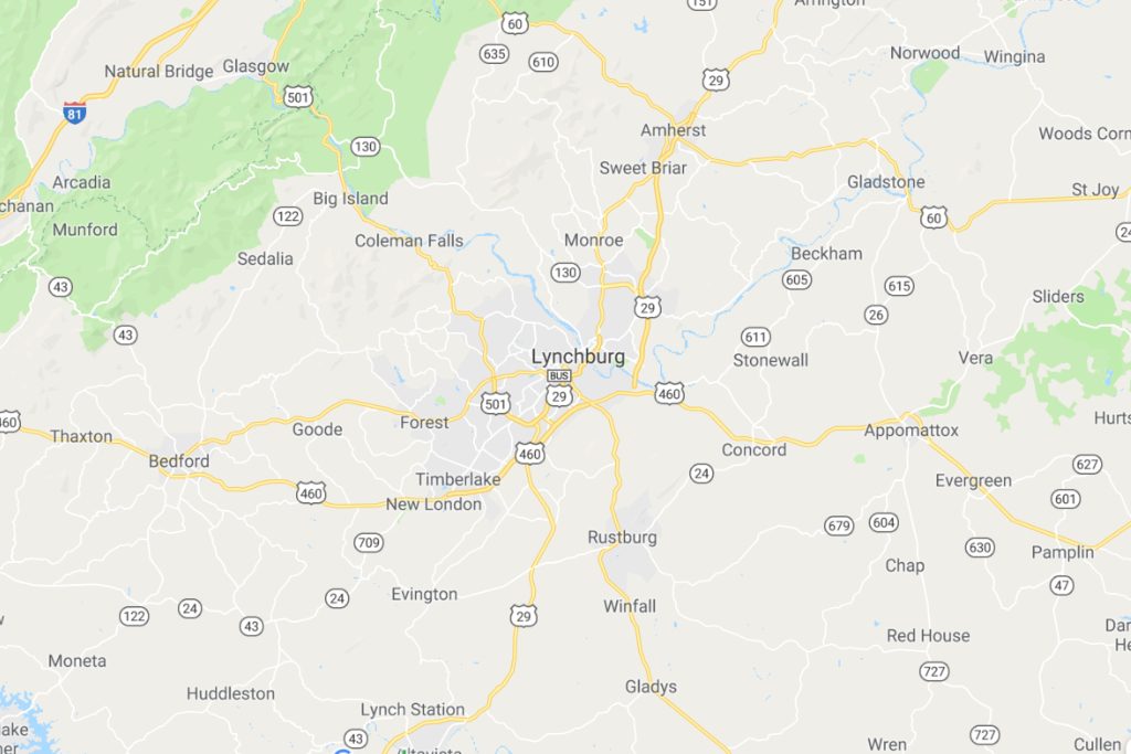 Lynchburg Virginia Service Area Map Expert Metal Roofers